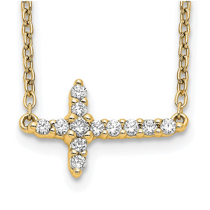 14k Yellow Gold 1/6 Ct. Lab Grown Diamond VS/SI+ G+ 18 inch Sideways Cross Necklace