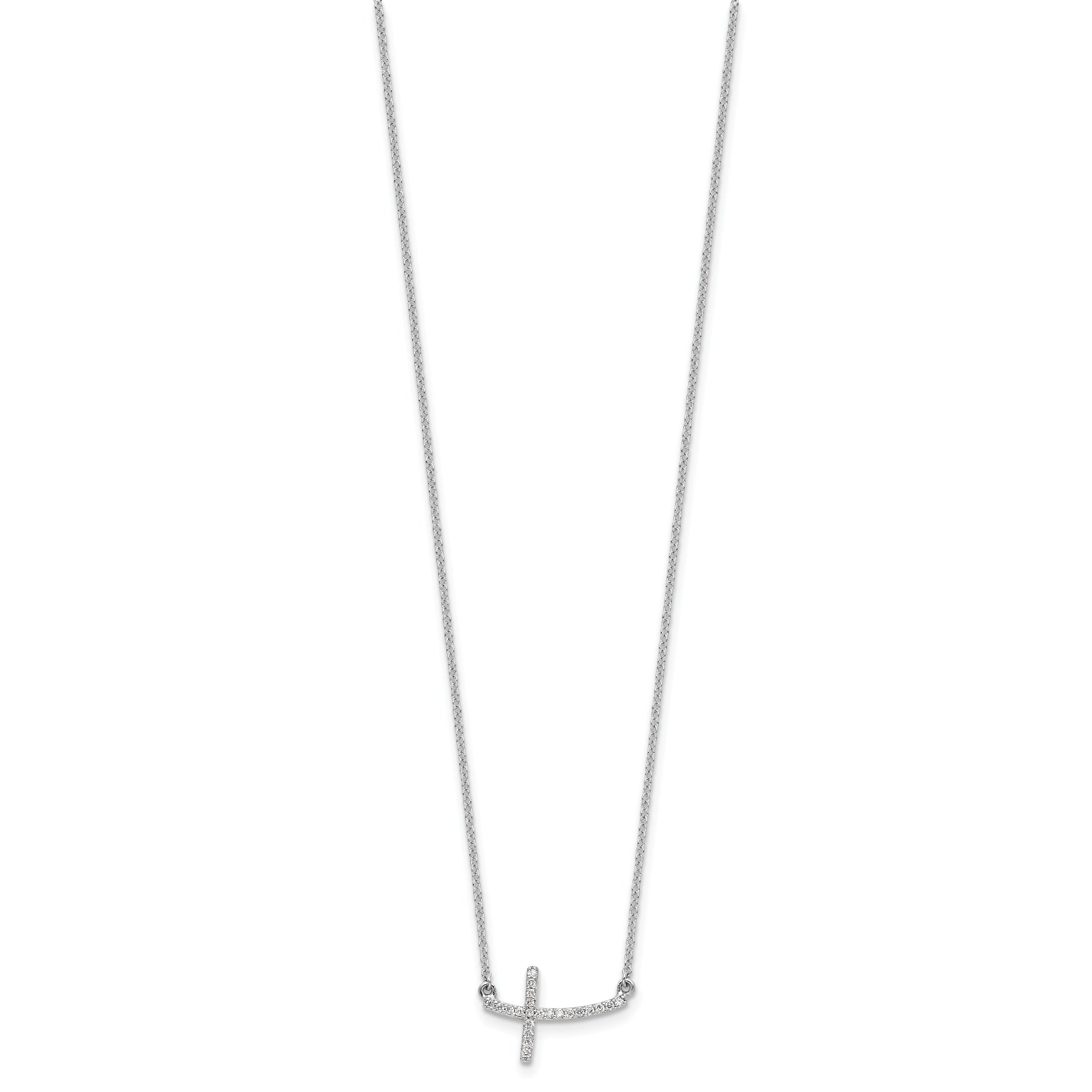10K White Gold Diamond Sideways Cross 18 In. Necklace