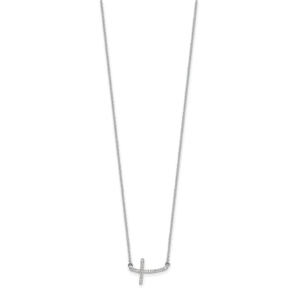 10K White Gold Diamond Sideways Cross 18 In. Necklace
