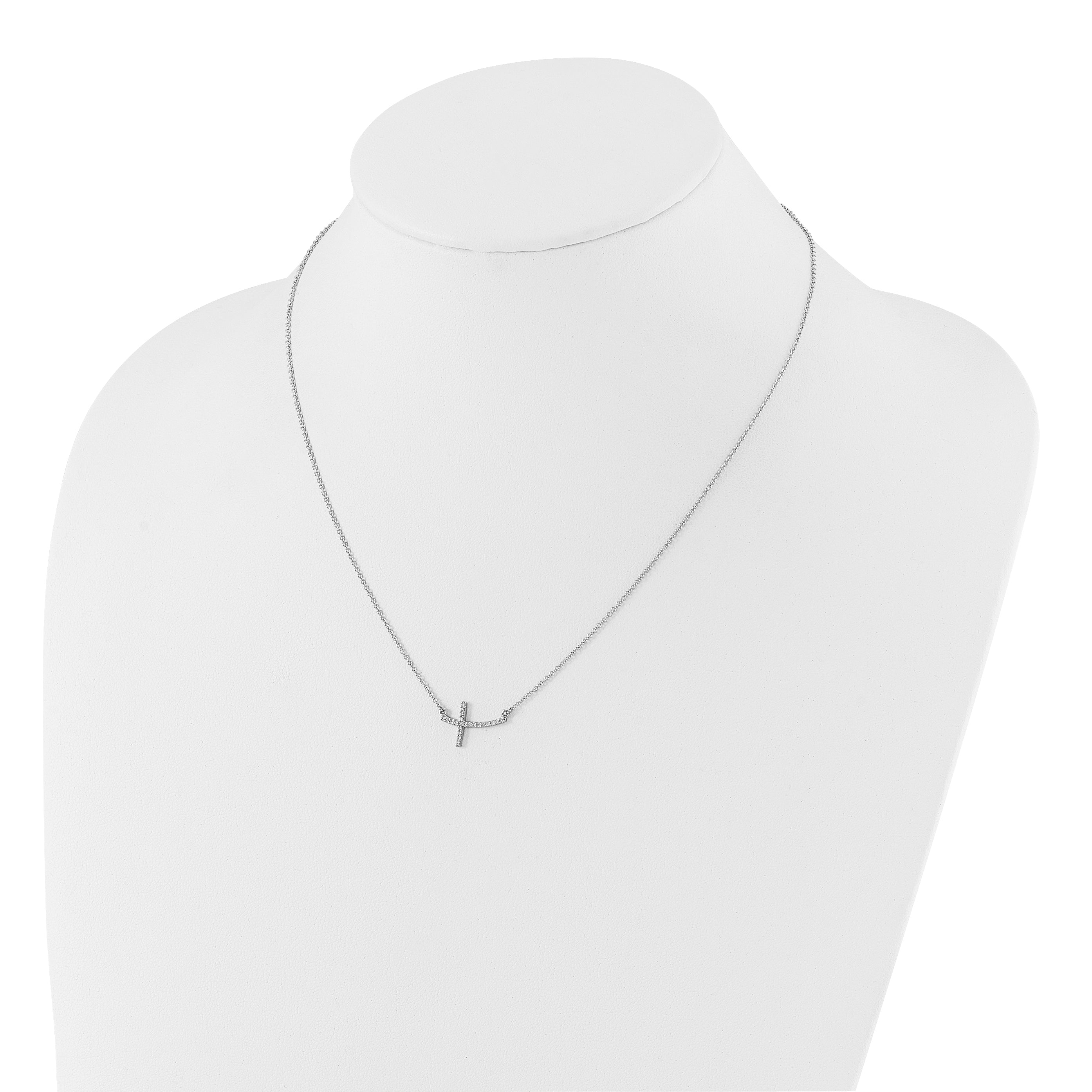 10K White Gold Diamond Sideways Cross 18 In. Necklace