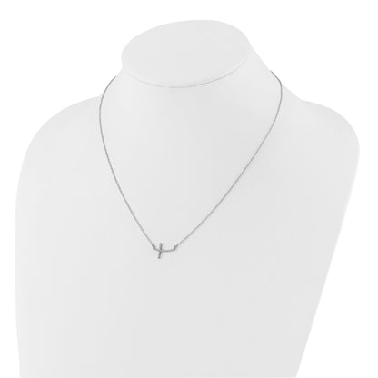 10K White Gold Diamond Sideways Cross 18 In. Necklace
