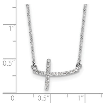 14k White Gold Real Diamond Sideways Cross 18 in. Necklace