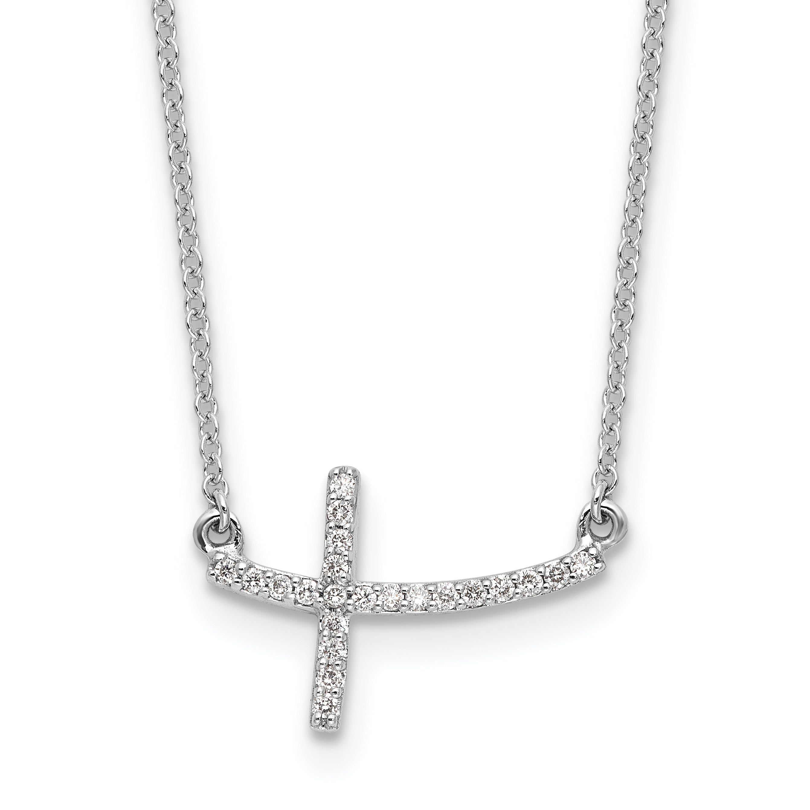 10K White Gold Diamond Sideways Cross 18 In. Necklace