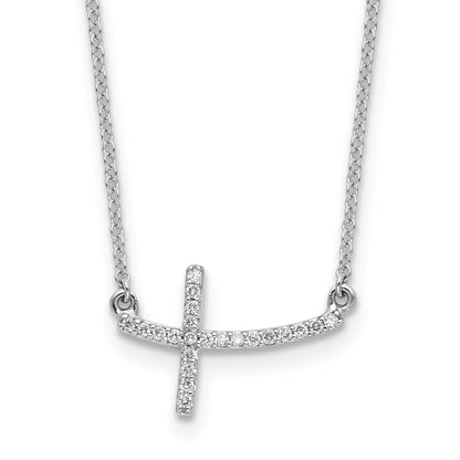 10K White Gold Diamond Sideways Cross 18 In. Necklace