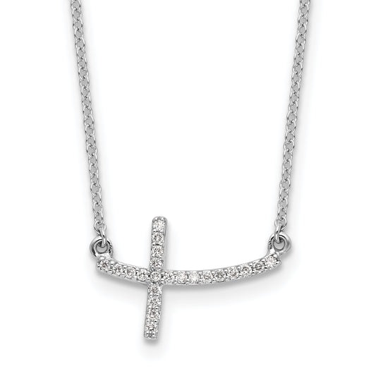 10K White Gold Diamond Sideways Cross 18 In. Necklace