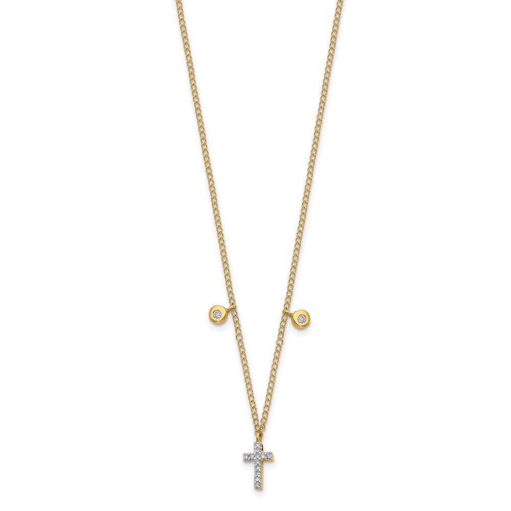 14K Yellow Gold Real Diamond Cross 18 inch Necklace