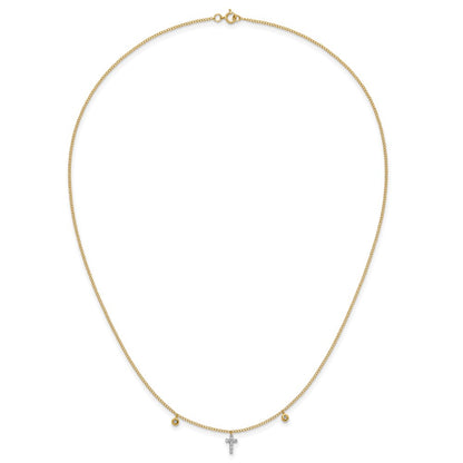 14K Yellow Gold Real Diamond Cross 18 inch Necklace