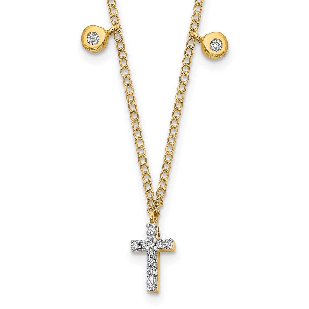 14K Yellow Gold Real Diamond Cross 18 inch Necklace