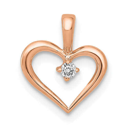 14K Rose Gold Aa .02Ct. Diamond Heart Pendant