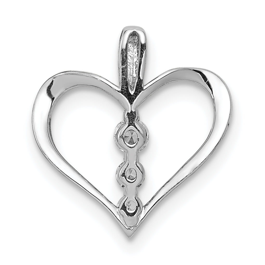 14K White Gold 1/10Ct. Diamond 3 Stone Heart Pendant
