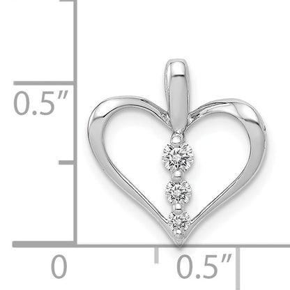 14K White Gold 1/10Ct. Diamond 3 Stone Heart Pendant