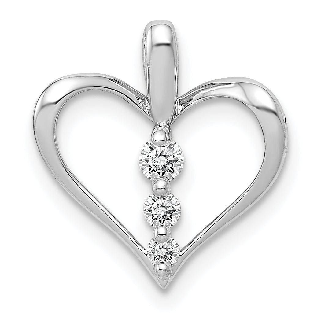 14K White Gold 1/10Ct. Diamond 3 Stone Heart Pendant