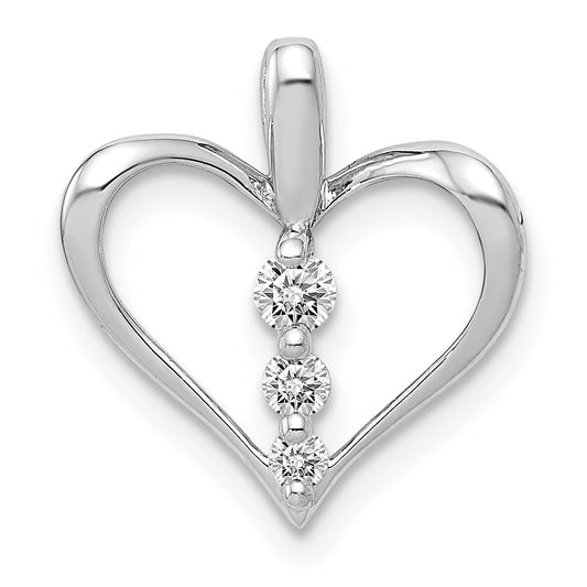 14K White Gold 1/10Ct. Diamond 3 Stone Heart Pendant