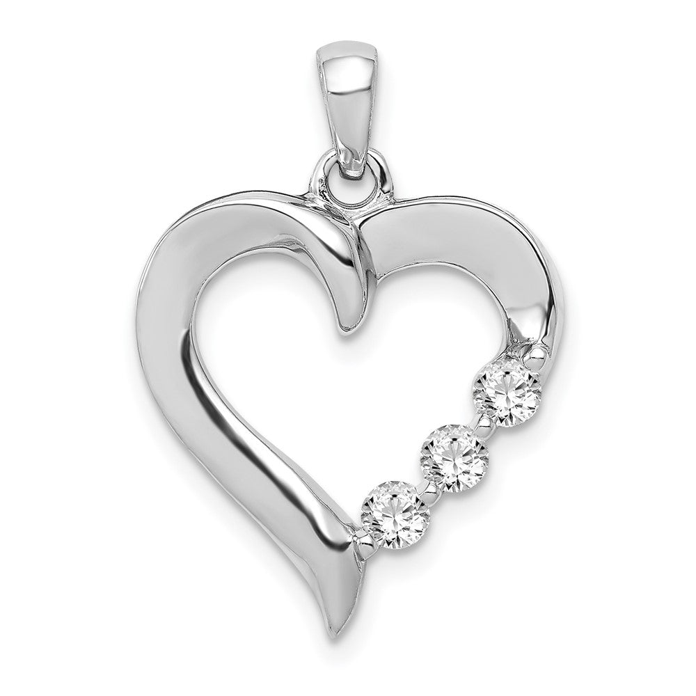 14k White Gold 1/4 Ct. Lab Grown Diamond VS/SI+ G+ Three Stone Heart Pendant