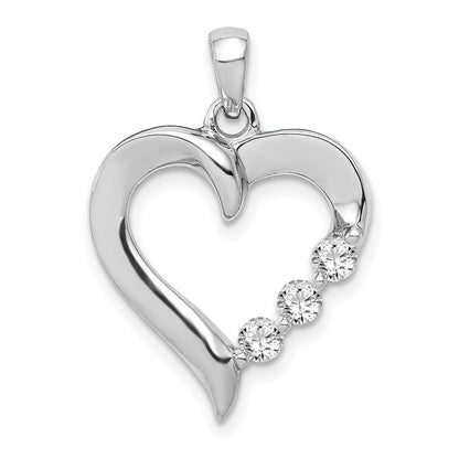 14k White Gold 1/4 Ct. Lab Grown Diamond VS/SI+ G+ Three Stone Heart Pendant
