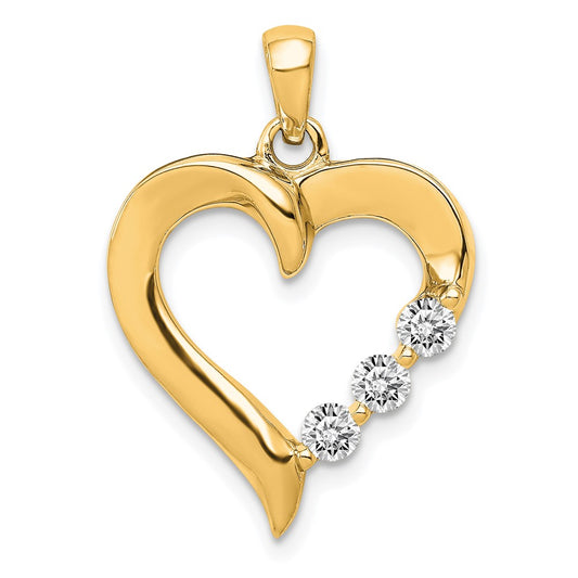 14k Yellow Gold 1/4 Ct. Lab Grown Diamond VS/SI+ G+ Three Stone Heart Pendant