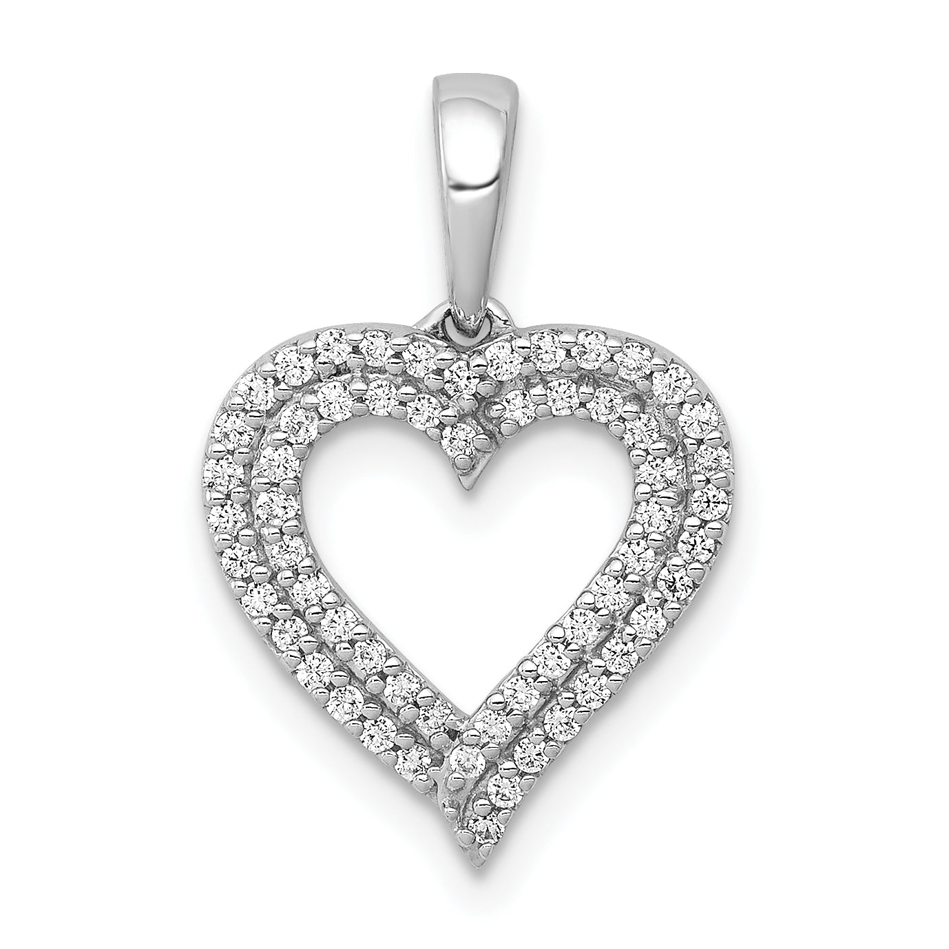 10K White Gold 10K 1/4Ct. Diamond 2-Row Heart Pendant