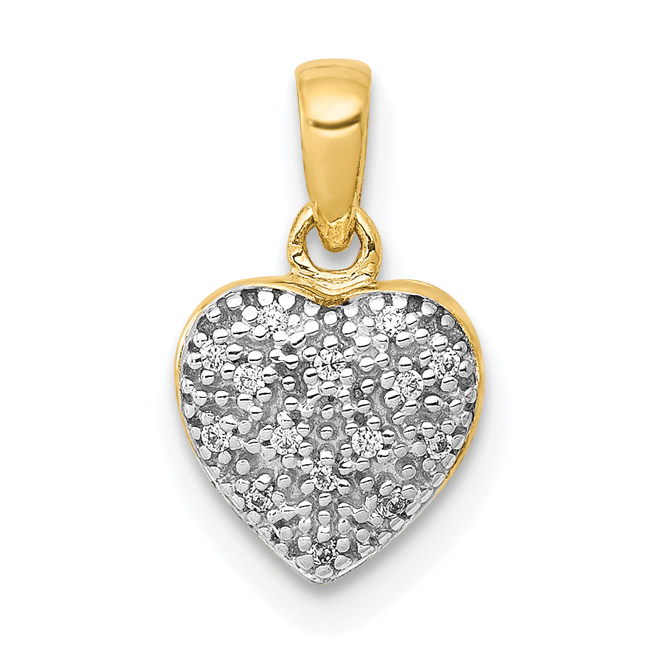 10K Yellow W/Rhodium W/ White Rhodium Diamond Heart Pendant