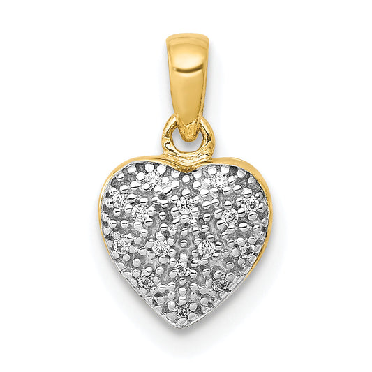 10K Yellow W/Rhodium W/ White Rhodium Diamond Heart Pendant