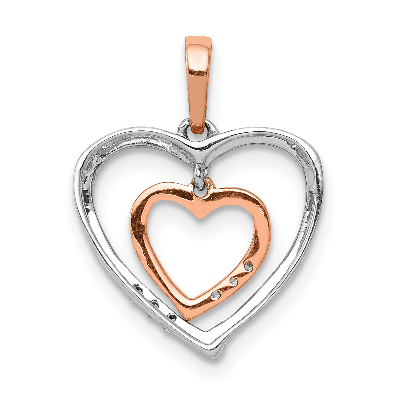 10K Two-Tone 10Kt White W/ Rose Gold Heart Charm Diamond Pendant