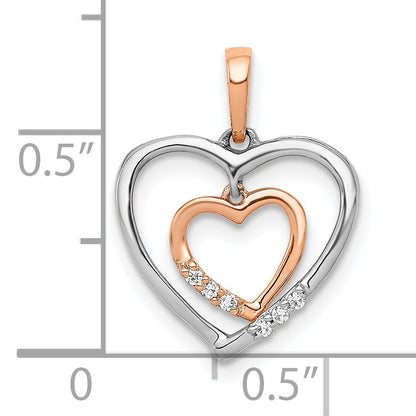 10K Two-Tone 10Kt White W/ Rose Gold Heart Charm Diamond Pendant