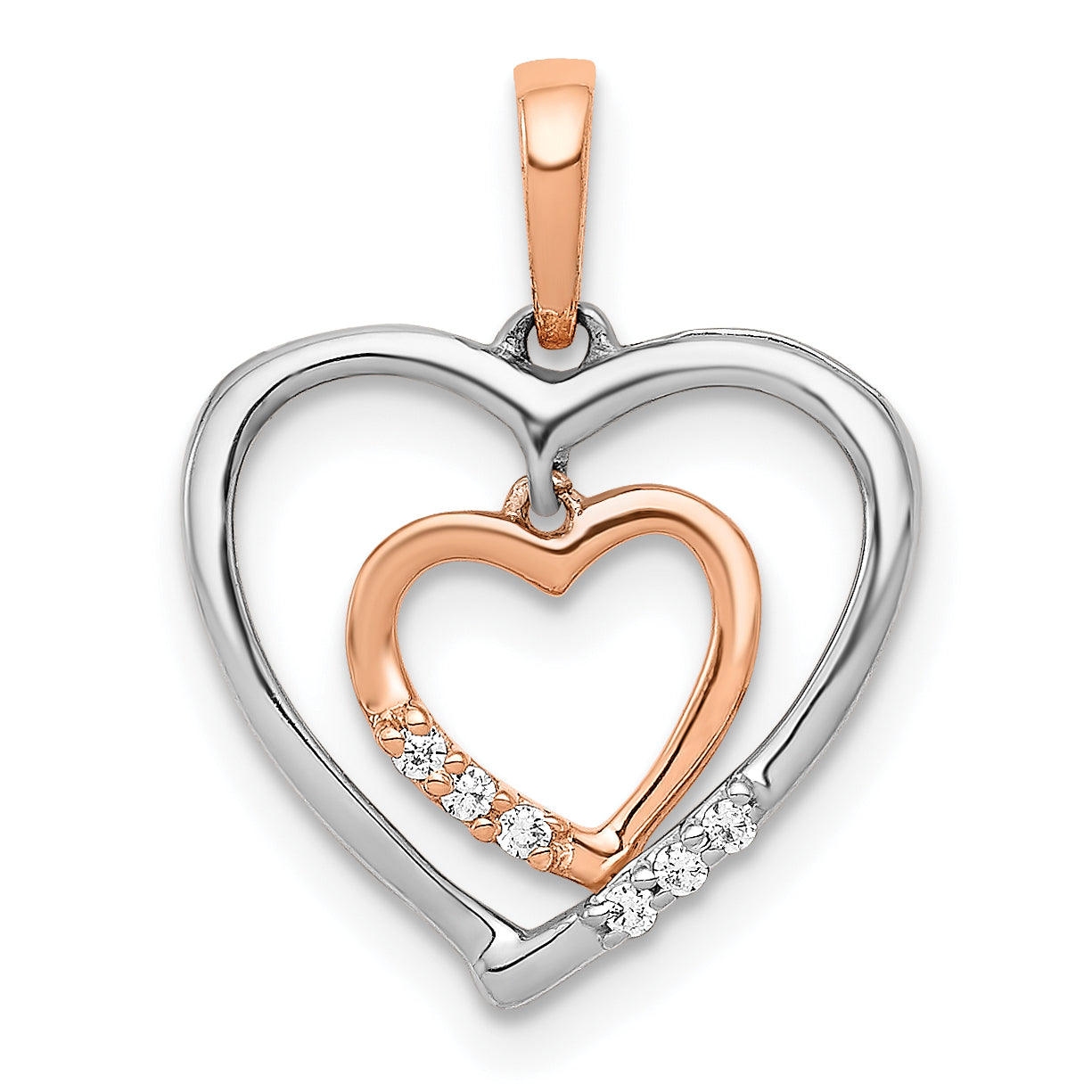 10K Two-Tone 10Kt White W/ Rose Gold Heart Charm Diamond Pendant