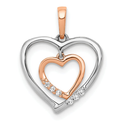 10K Two-Tone 10Kt White W/ Rose Gold Heart Charm Diamond Pendant