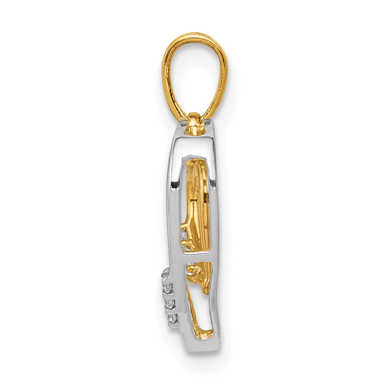 10K Two-Tone 10Kt White W/ Yellow Gold Heart Charm Diamond Pendant