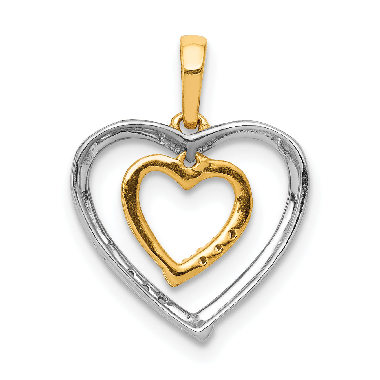 10K Two-Tone 10Kt White W/ Yellow Gold Heart Charm Diamond Pendant