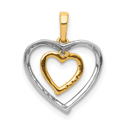 10K Two-Tone 10Kt White W/ Yellow Gold Heart Charm Diamond Pendant