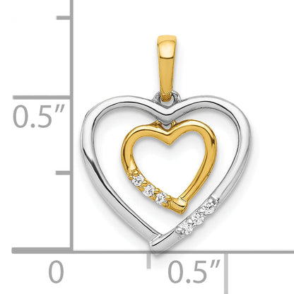10K Two-Tone 10Kt White W/ Yellow Gold Heart Charm Diamond Pendant