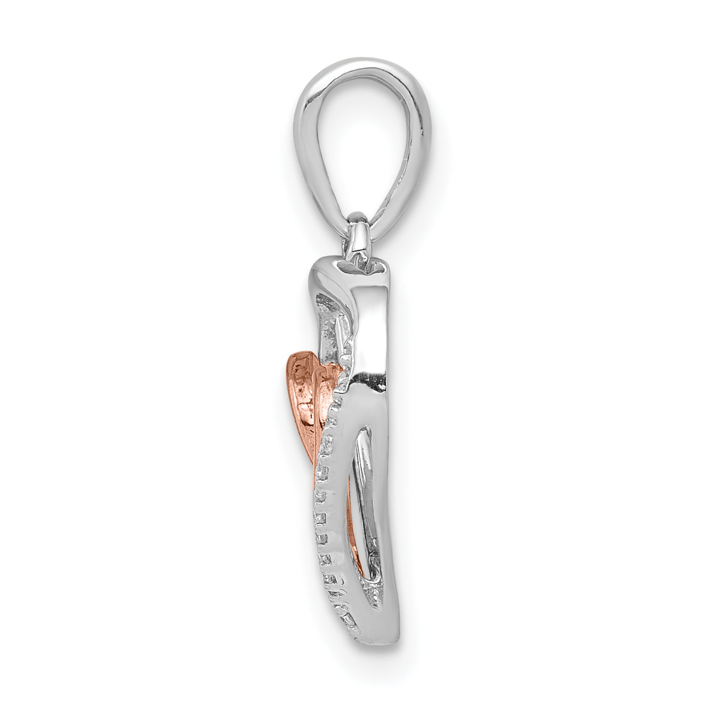 14K Two Tone White And Rose Gold 1/20Ct. Diamond Double Hearts Pendant