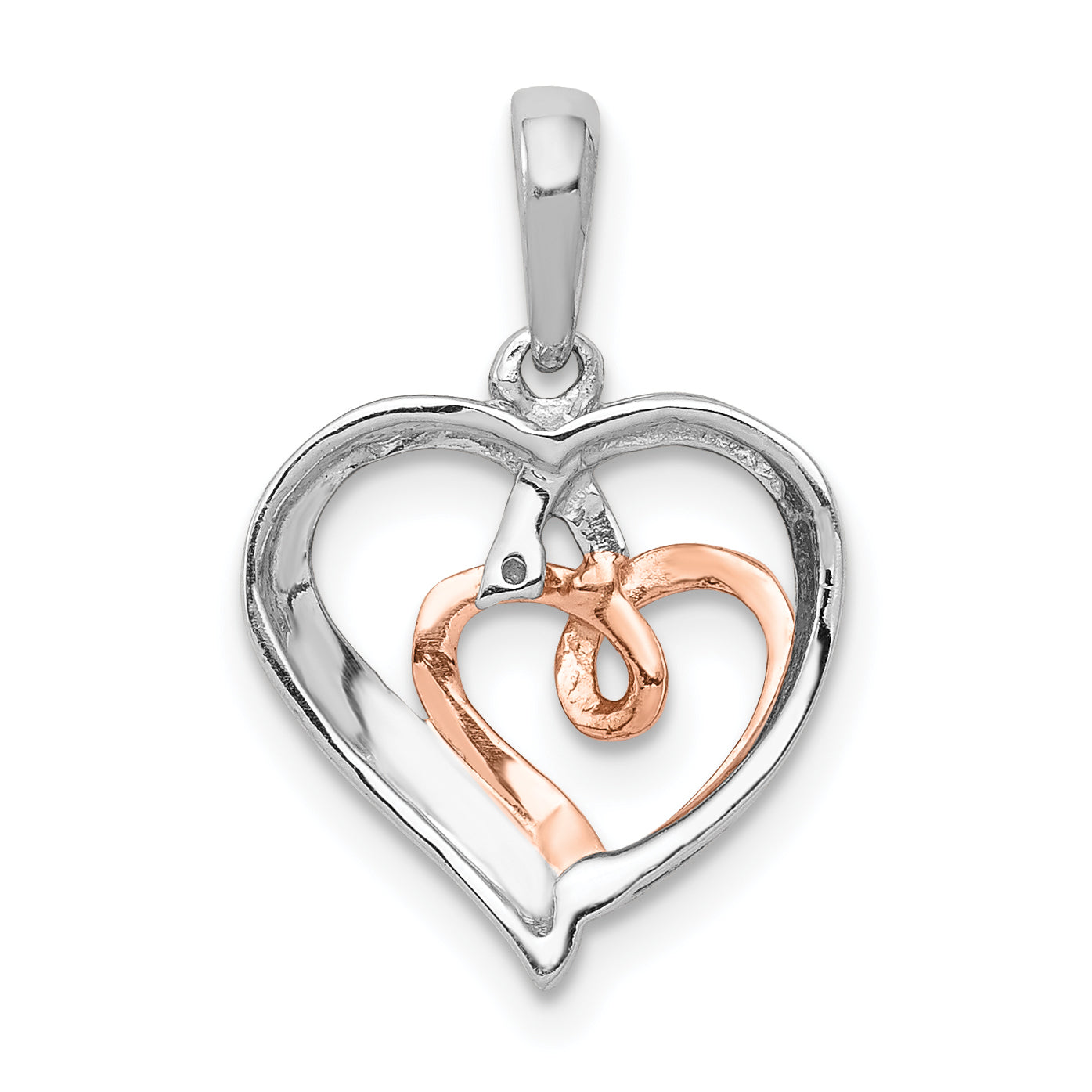 14K Two Tone White And Rose Gold 1/20Ct. Diamond Double Hearts Pendant