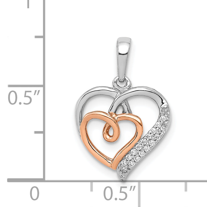 14K Two Tone White And Rose Gold 1/20Ct. Diamond Double Hearts Pendant