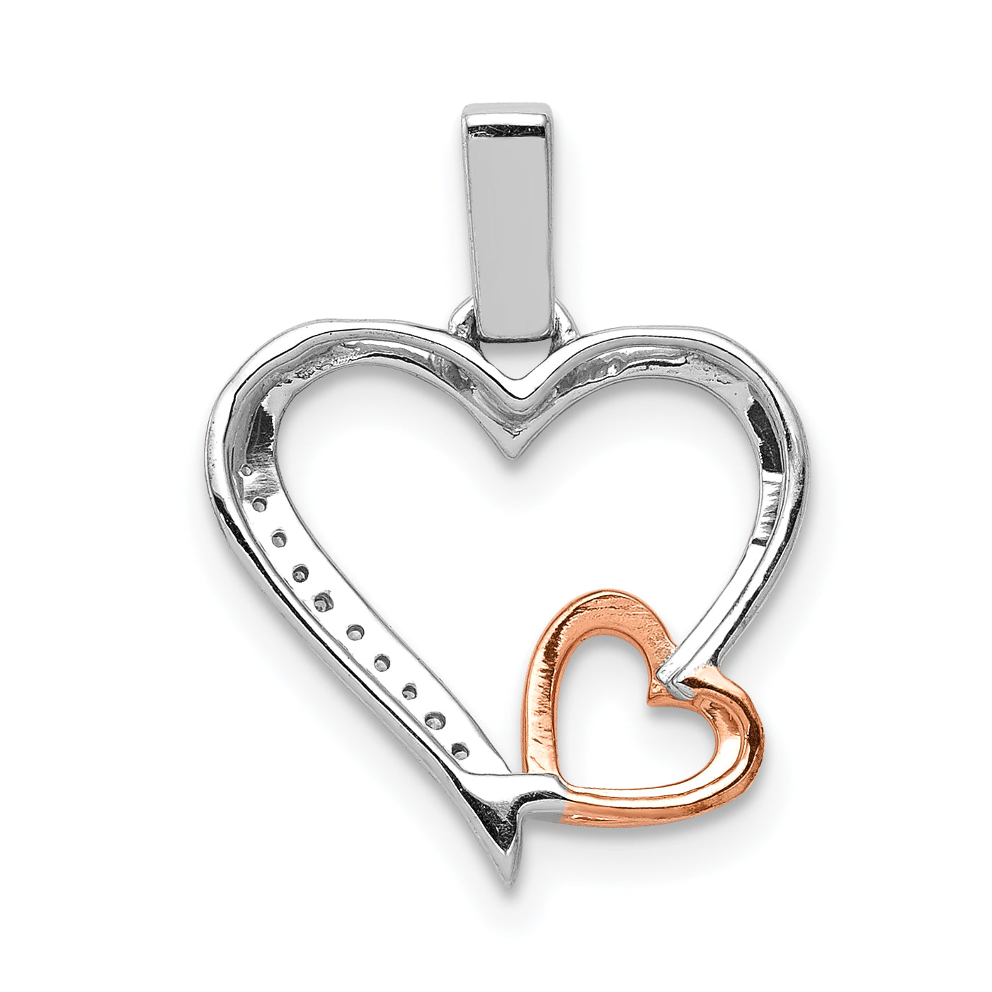 14K Two Tone White And Rose Gold 1/20Ct. Diamond Double Hearts Pendant