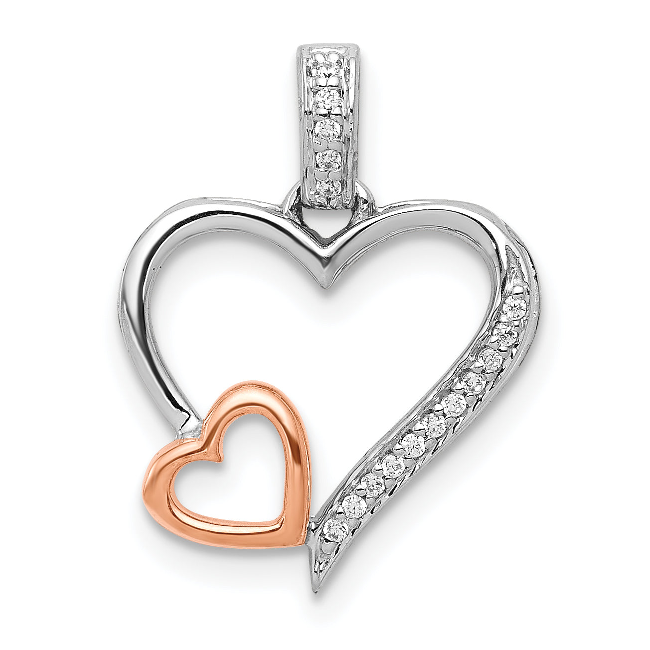 14K Two Tone White And Rose Gold 1/20Ct. Diamond Double Hearts Pendant