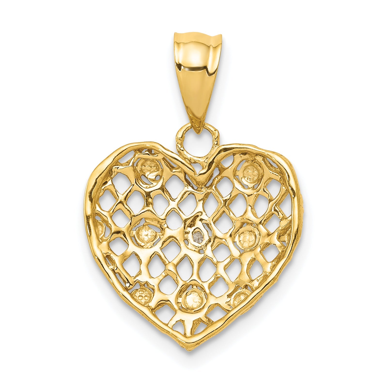 10K Yellow W/Rhodium And White Rhodium 1/2Pt Diamond Heart Pendant