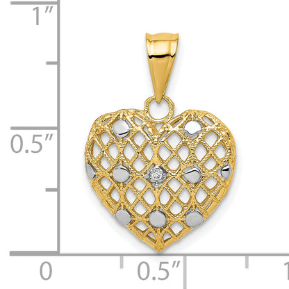 10K Yellow W/Rhodium And White Rhodium 1/2Pt Diamond Heart Pendant