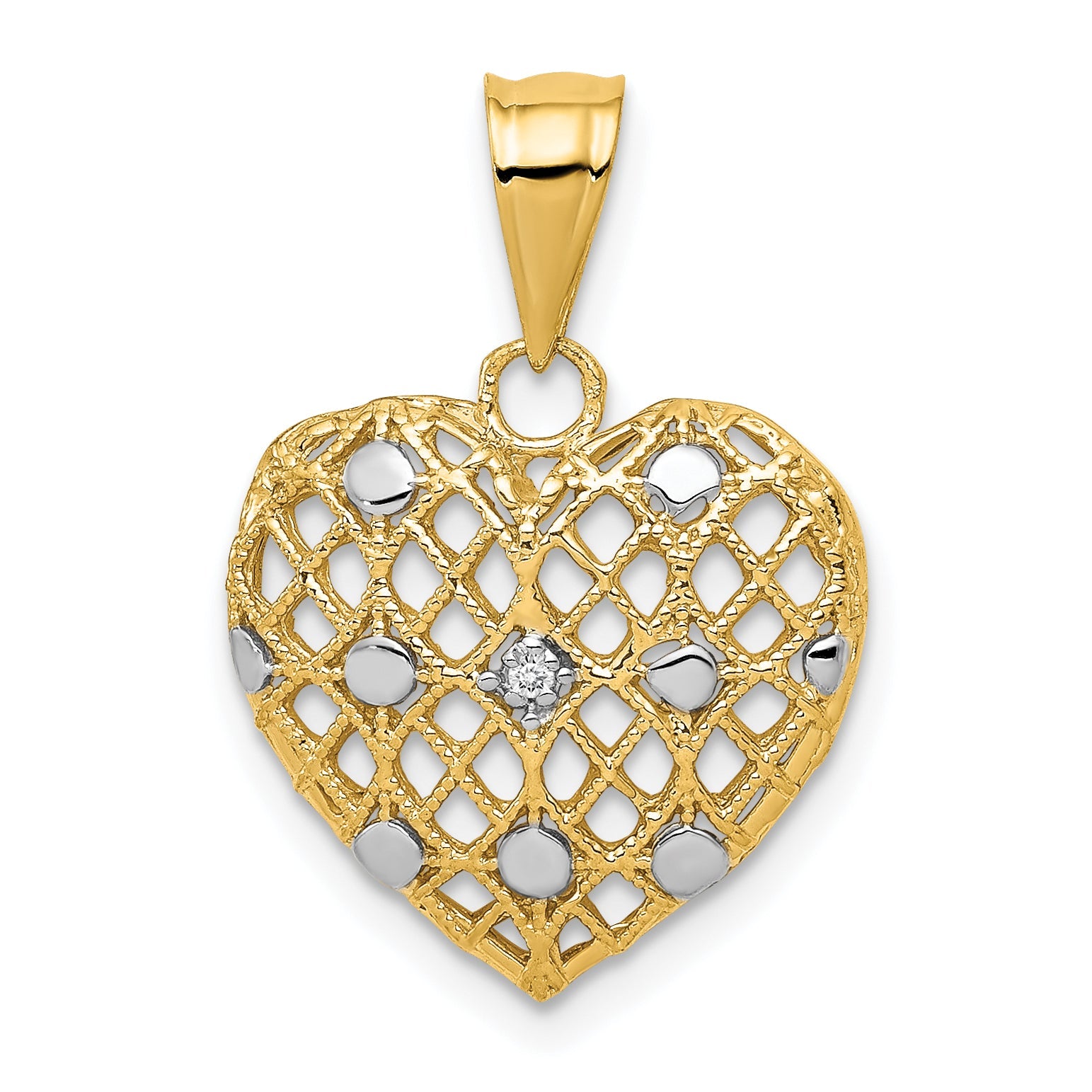 10K Yellow W/Rhodium And White Rhodium 1/2Pt Diamond Heart Pendant