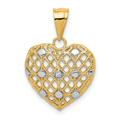 10K Yellow W/Rhodium And White Rhodium 1/2Pt Diamond Heart Pendant