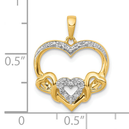 10K Yellow Gold .03Ct. Diamond Heart W/ Three Smaller Hearts Pendant