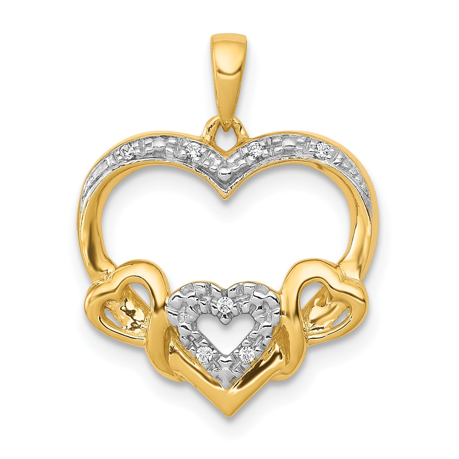 10K Yellow Gold .03Ct. Diamond Heart W/ Three Smaller Hearts Pendant