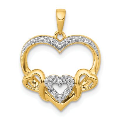 10K Yellow Gold .03Ct. Diamond Heart W/ Three Smaller Hearts Pendant