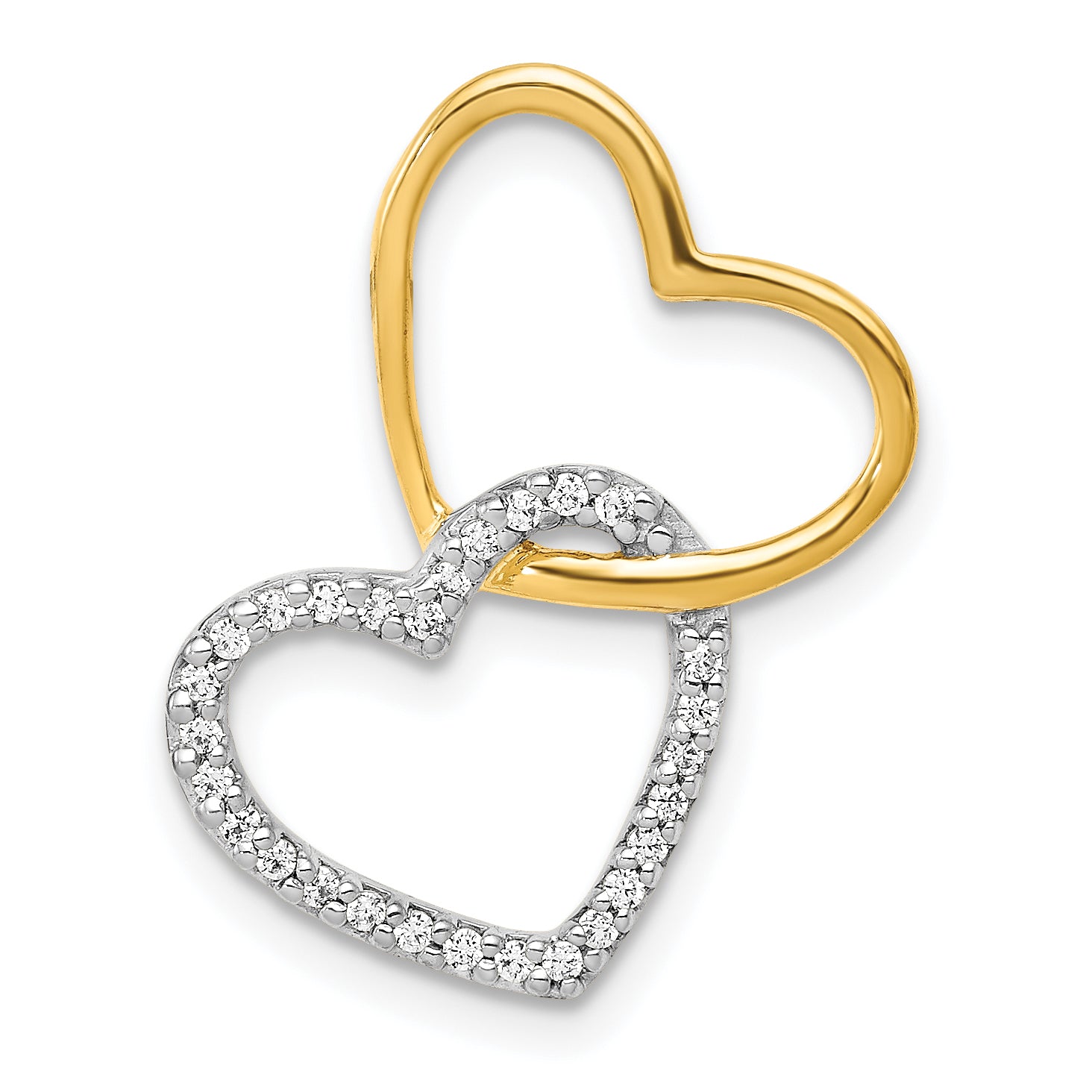 10K Two-Tone Two-Tone 1/10Ct. Diamond Double Heart Chain Slide