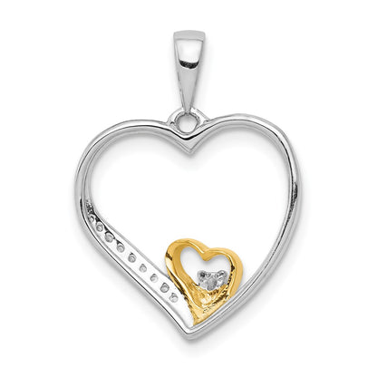 14K Two Tone 1/20Ct. Diamond Double Heart Pendant
