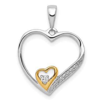 14K Two Tone 1/20Ct. Diamond Double Heart Pendant