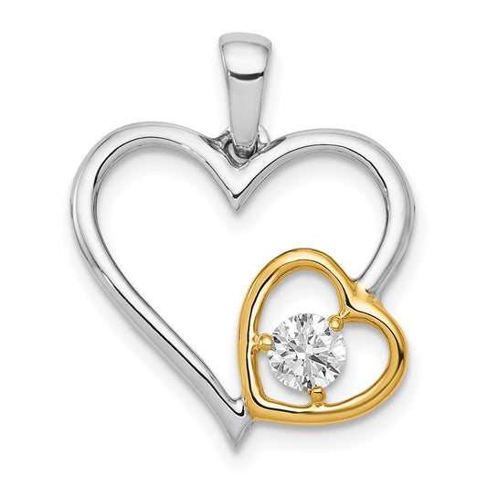 14k Two-tone Two Tone 1/5 Ct. Lab Grown Diamond VS/SI+ G+ Double Heart Pendant