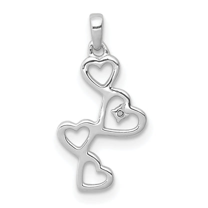 14K White Gold .01Ct. Diamond Four Hearts Pendant