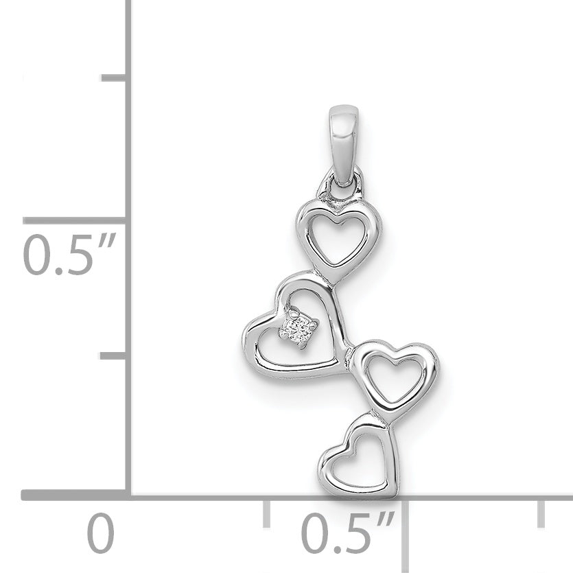 14K White Gold .01Ct. Diamond Four Hearts Pendant