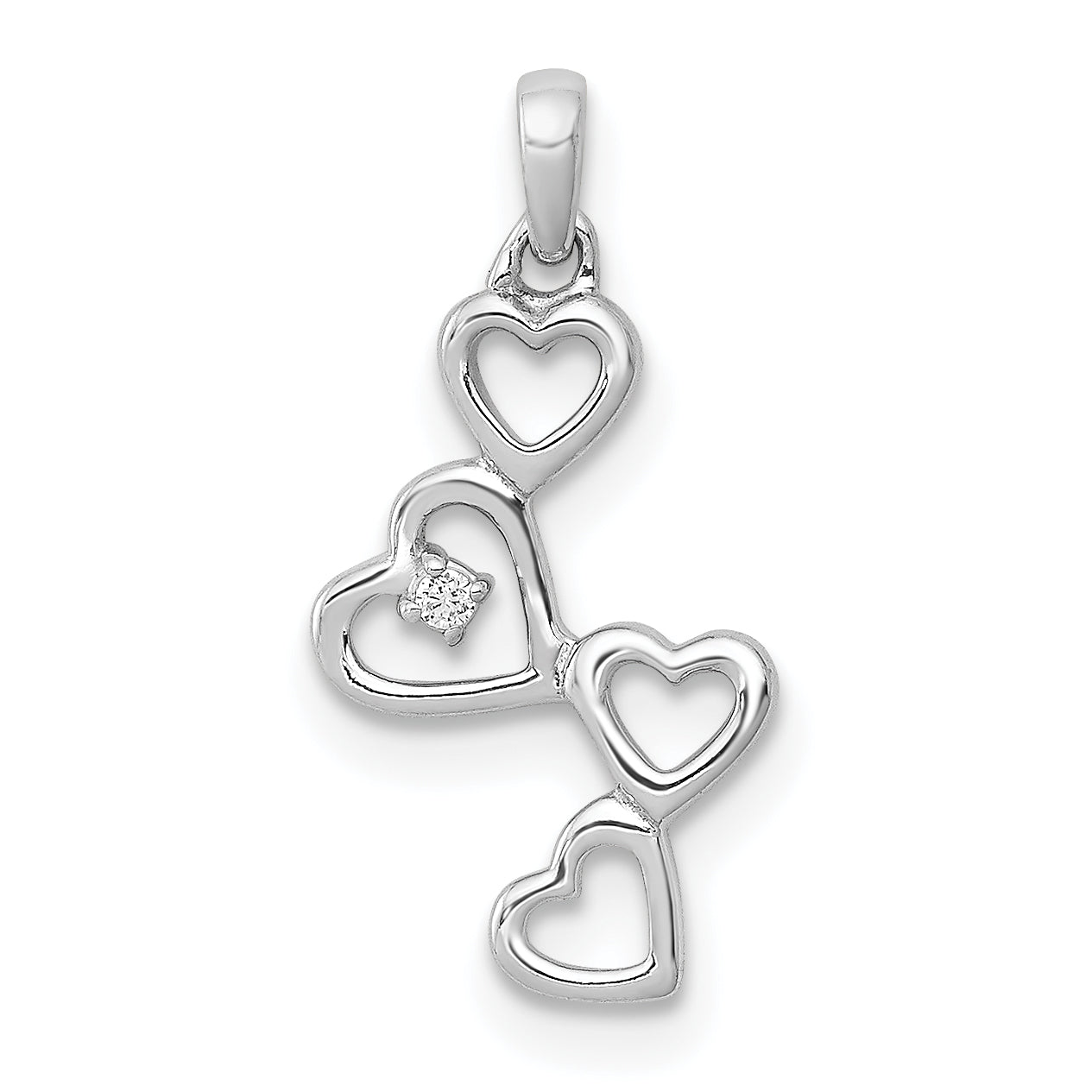 14K White Gold .01Ct. Diamond Four Hearts Pendant